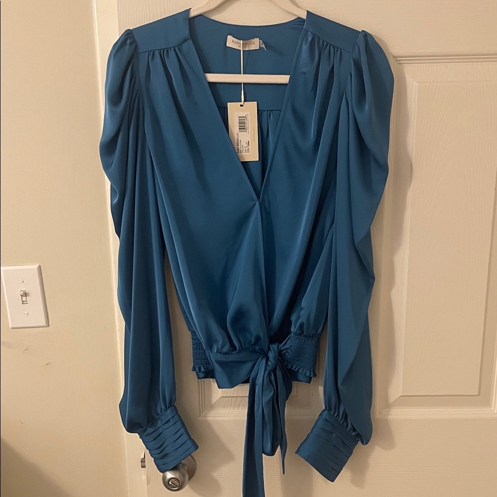 NWT Ramy Brook Blue Teal Pauline Wrap Blouse